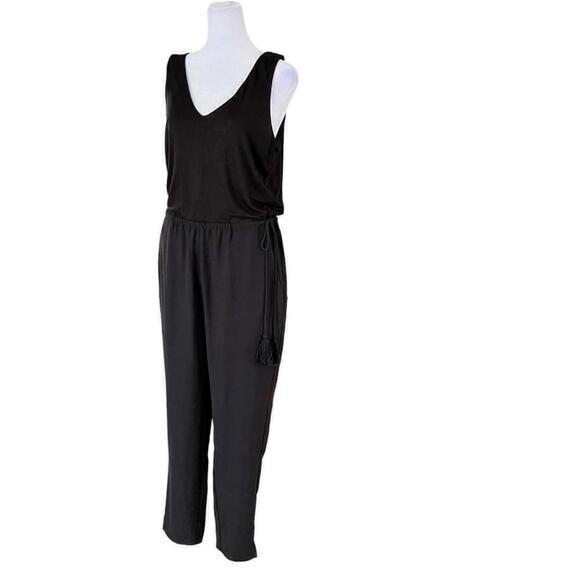 Loft Black Vneck Drawstring Waist Sleeveless Tank Jumpsuit Size 4 NWT - Picture 3 of 8